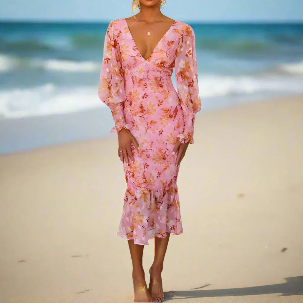 Taisie - Floral Ruffle Midi Dress