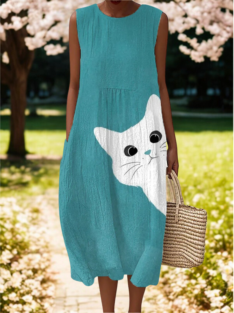 Anna | Cute Cat Art Print Midi Dress
