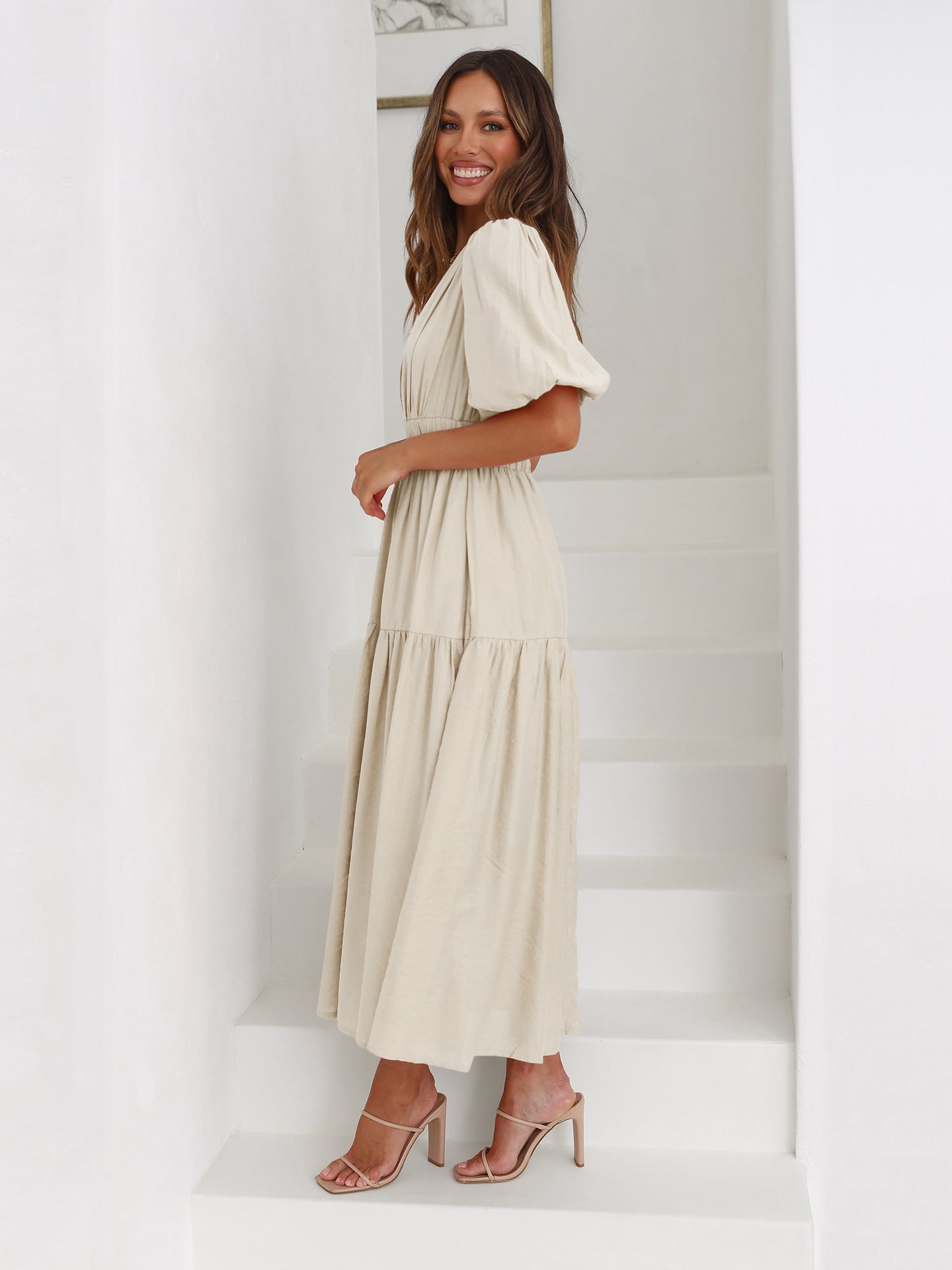 Mirela - V-Neck Puff Dress