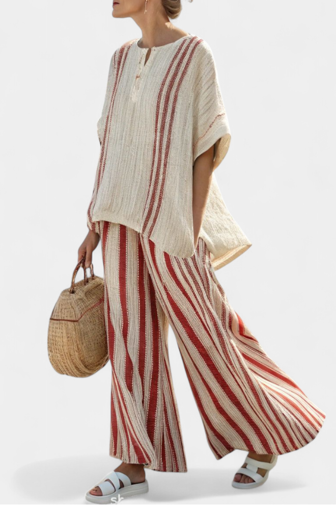 Mirella | Classic Red Stripe Linen Set